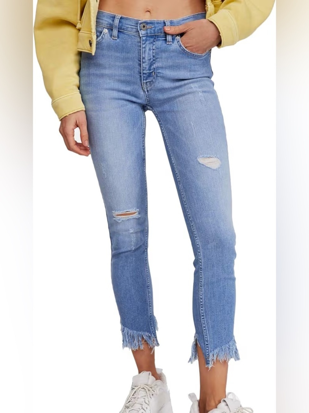 We The Free “Great Heights” Distressed Ankle Length Skinny Jeans With Frayed Hem